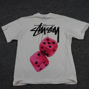 Stussy Shirt Mens Medium White Logo Dice Graphic Streetwear Tee Double Sided